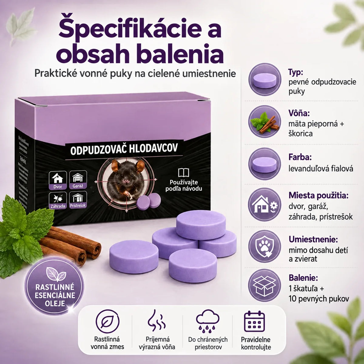 Prírodné voňavé odpudzovacie puky – ochrana proti škodcom pre dom, garáž a exteriér