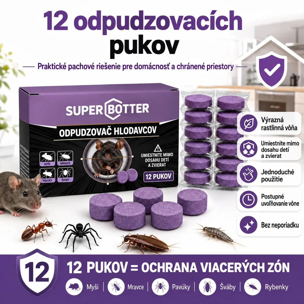 Prírodné voňavé odpudzovacie puky – ochrana proti škodcom pre dom, garáž a exteriér