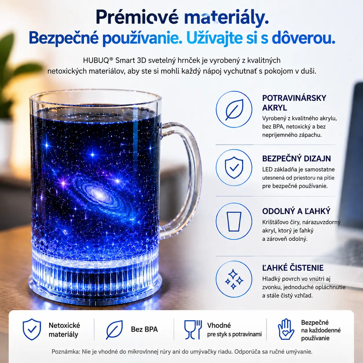 HUBUQ® Inteligentný akrylový svietiaci pohár
