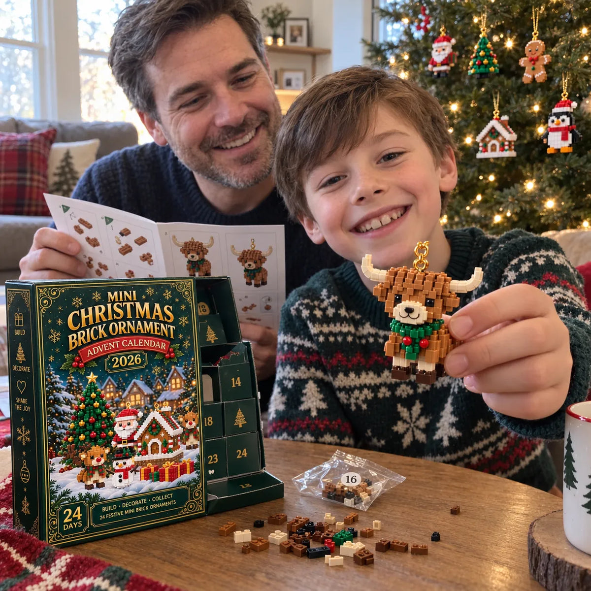 🎄 24-dňový adventný kalendár s mini stavebnicovými ozdobami – 24 jedinečných vianočných modelov