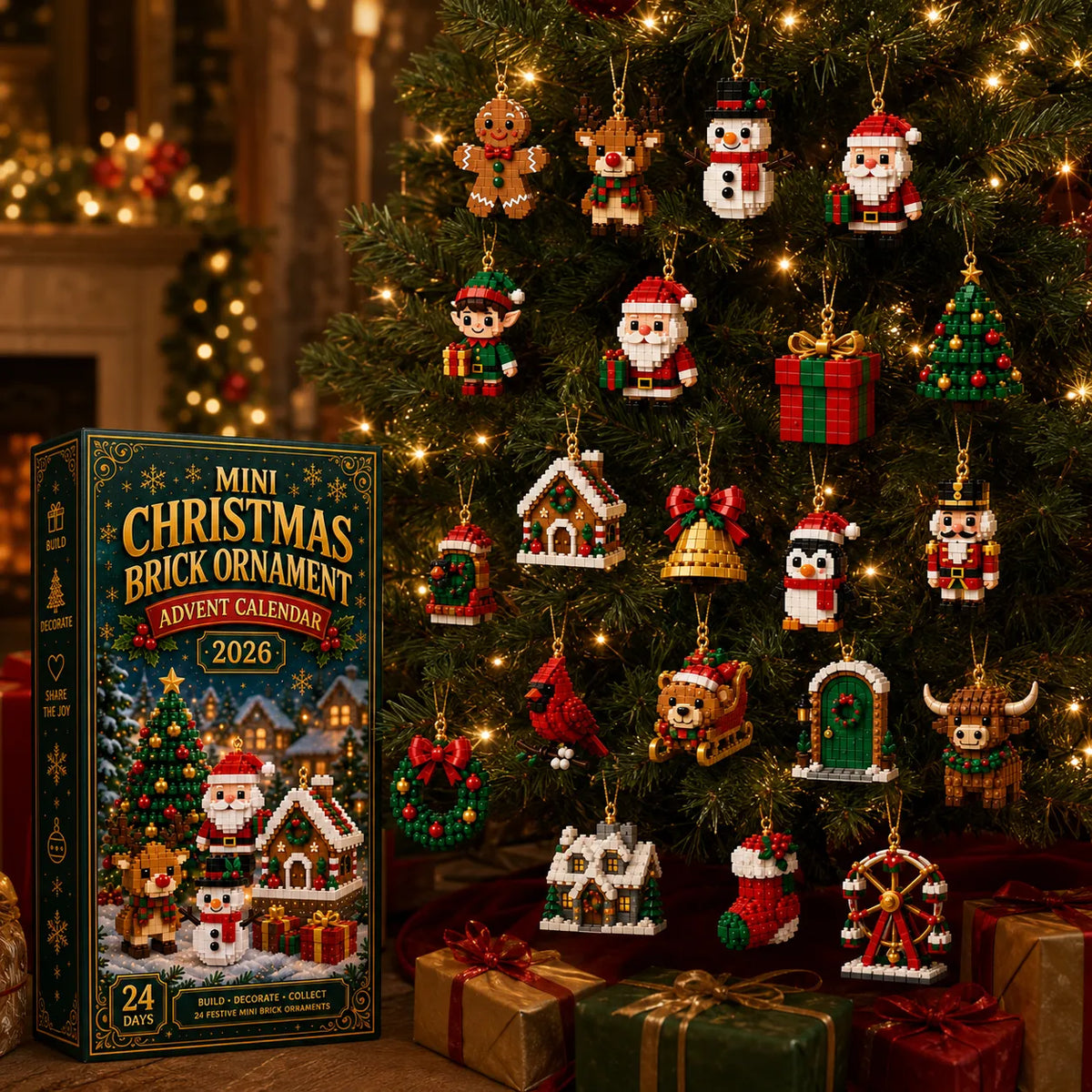 🎄 24-dňový adventný kalendár s mini stavebnicovými ozdobami – 24 jedinečných vianočných modelov
