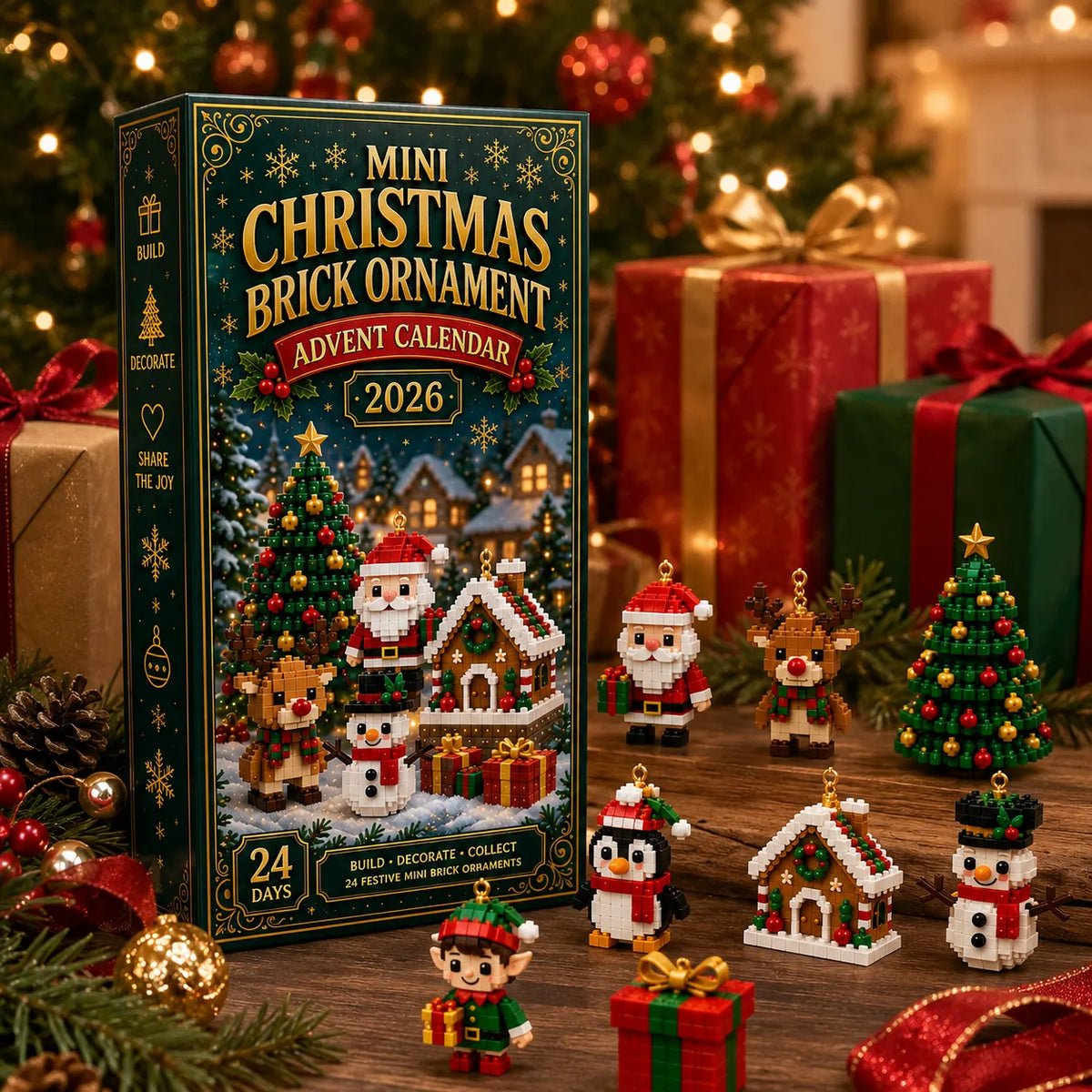🎄 24-dňový adventný kalendár s mini stavebnicovými ozdobami – 24 jedinečných vianočných modelov